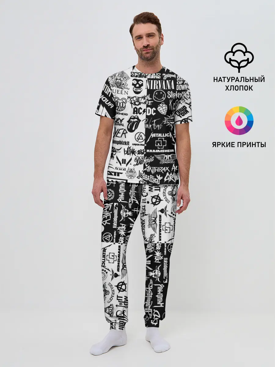 Мужская пижама с брюками / Эмблемы Рок Групп