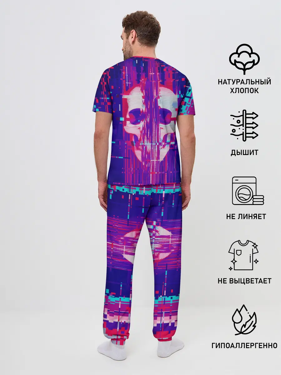 Мужская пижама с брюками / Skull glitch