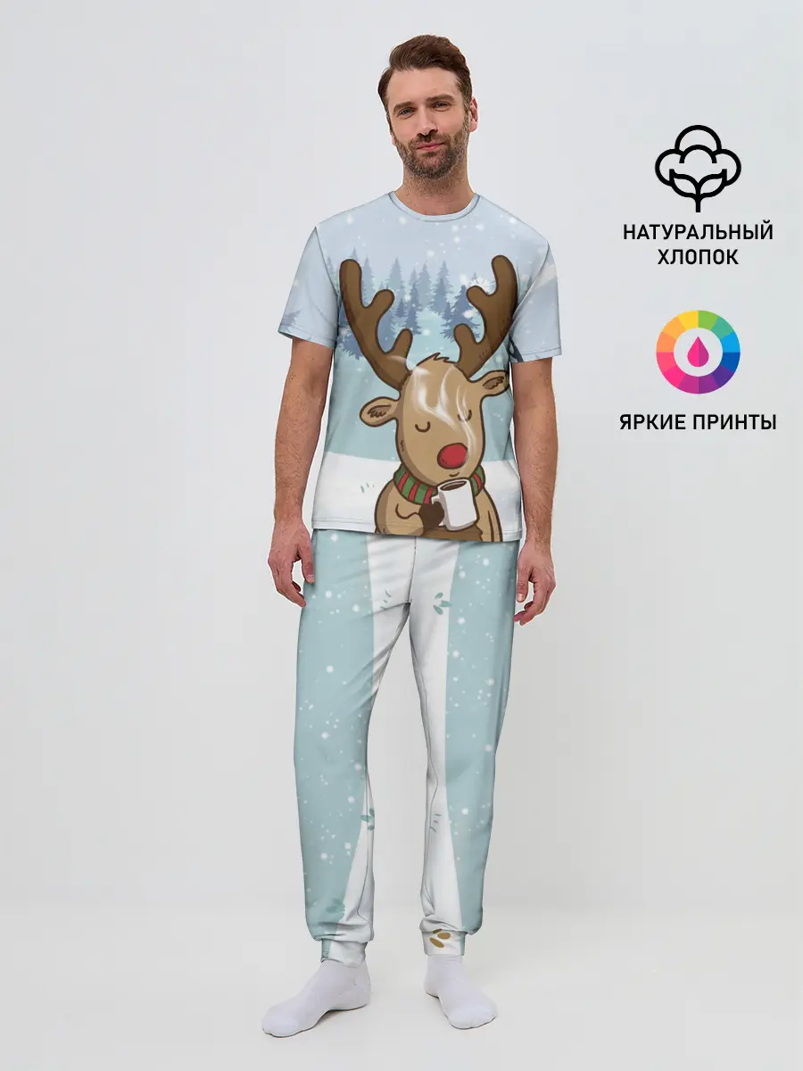 Мужская пижама с брюками / Олень с кружкой