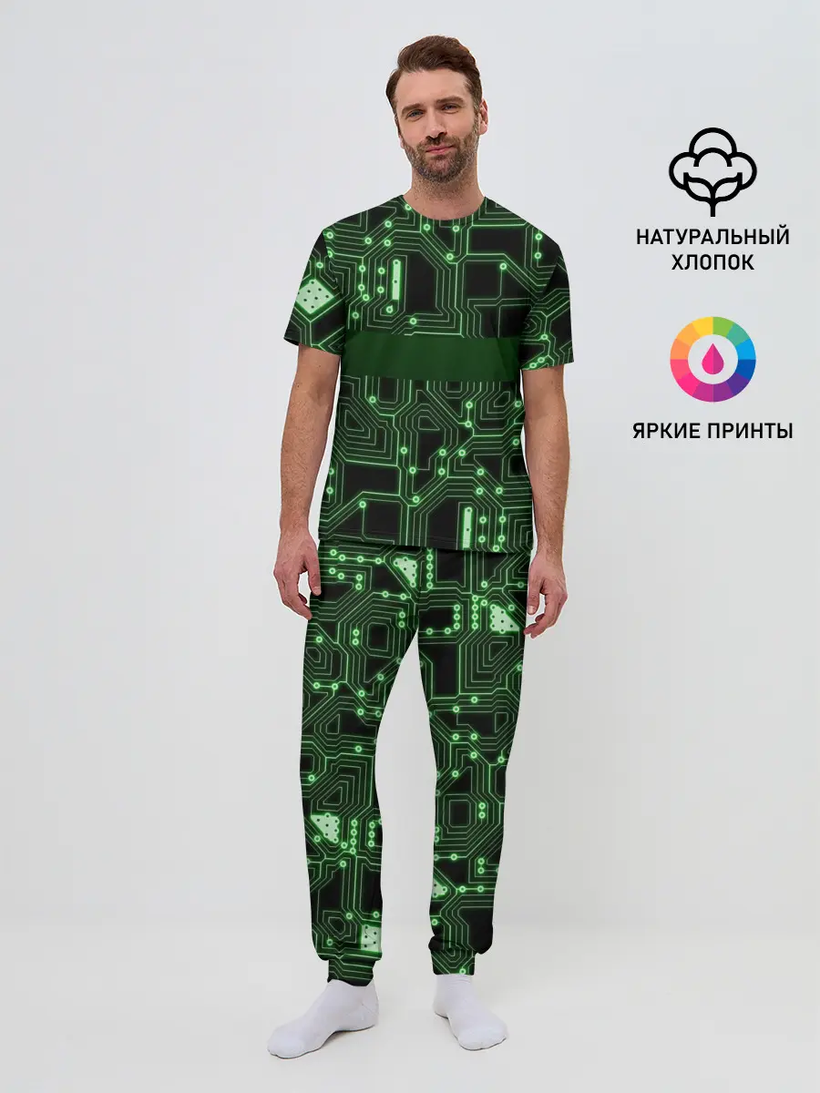 Мужская пижама с брюками / Неоновая схема