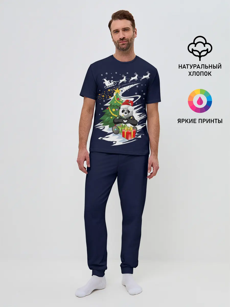 Мужская пижама с брюками / Рождественская Панда