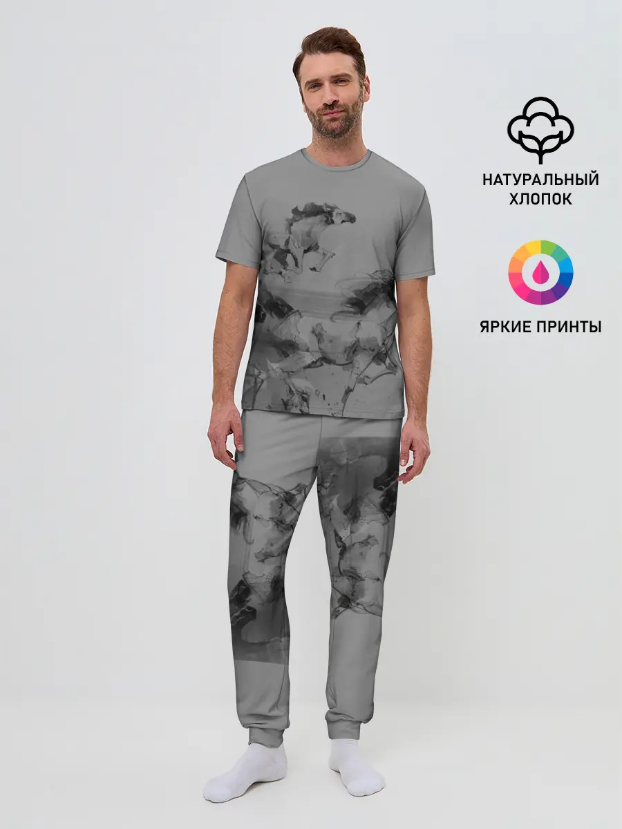 Мужская пижама с брюками / кони