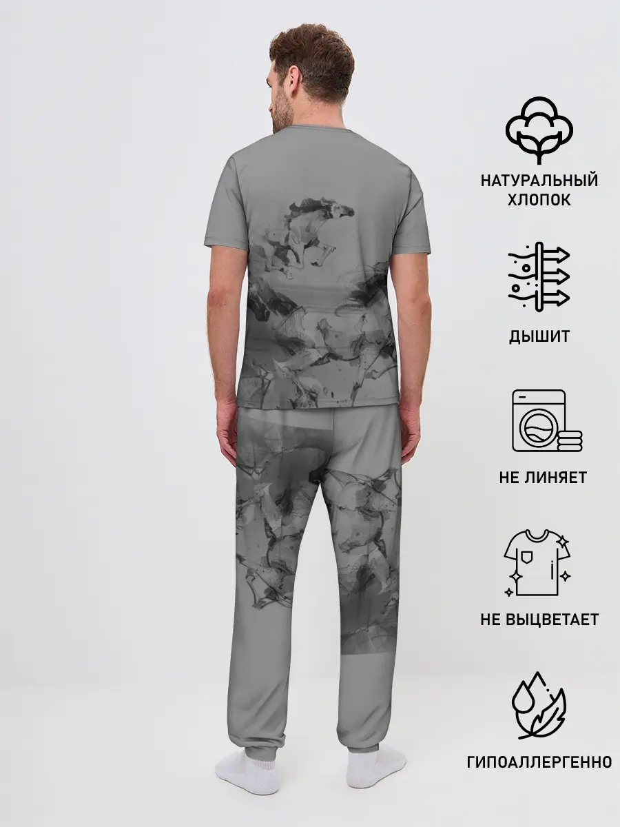 Мужская пижама с брюками / кони