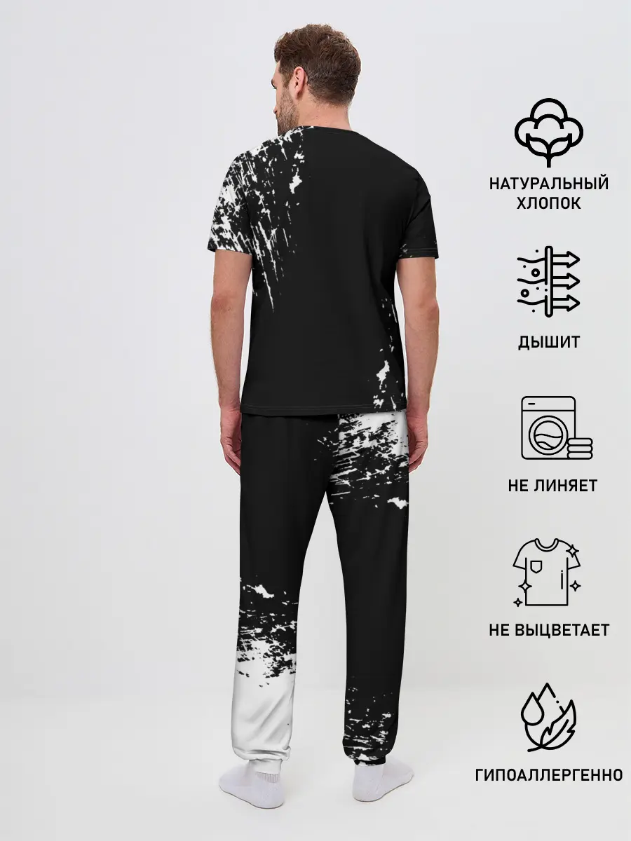 Мужская пижама с брюками / Черный Клевер затертый фон