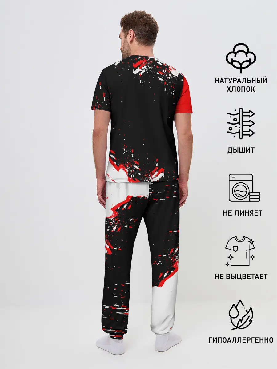 Мужская пижама с брюками / Черный Клевер с ярким красным куском