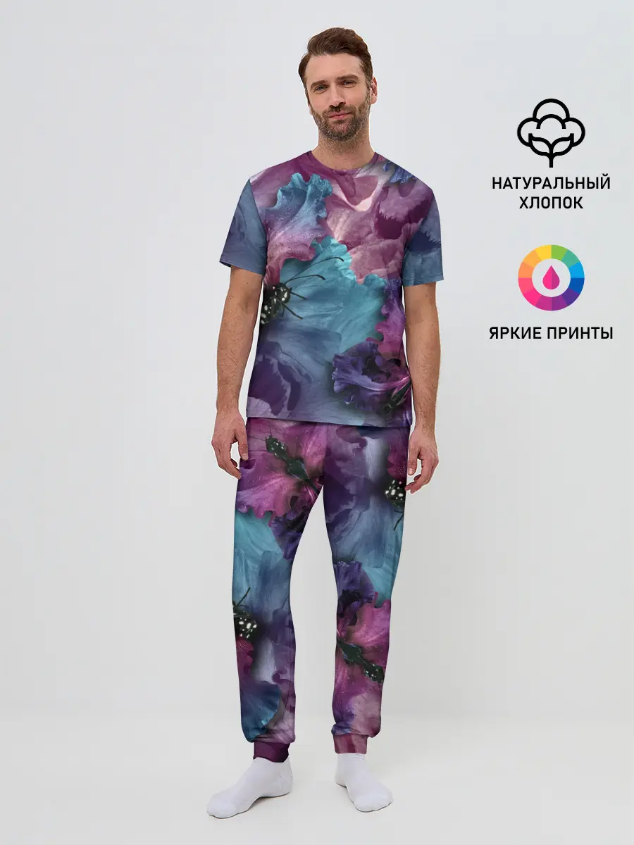 Мужская пижама с брюками / Цветы