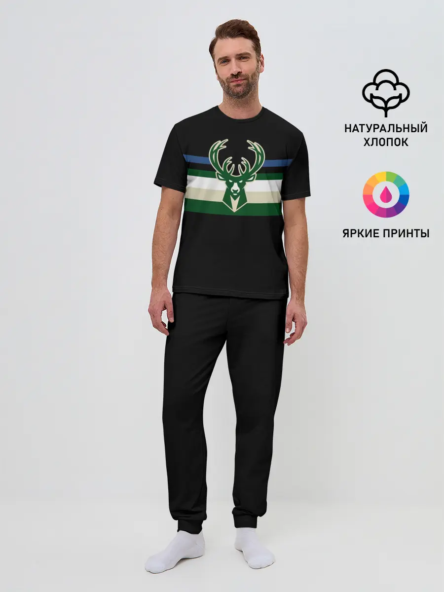 Мужская пижама с брюками / Milwaukee Bucks форма. Statement Edition