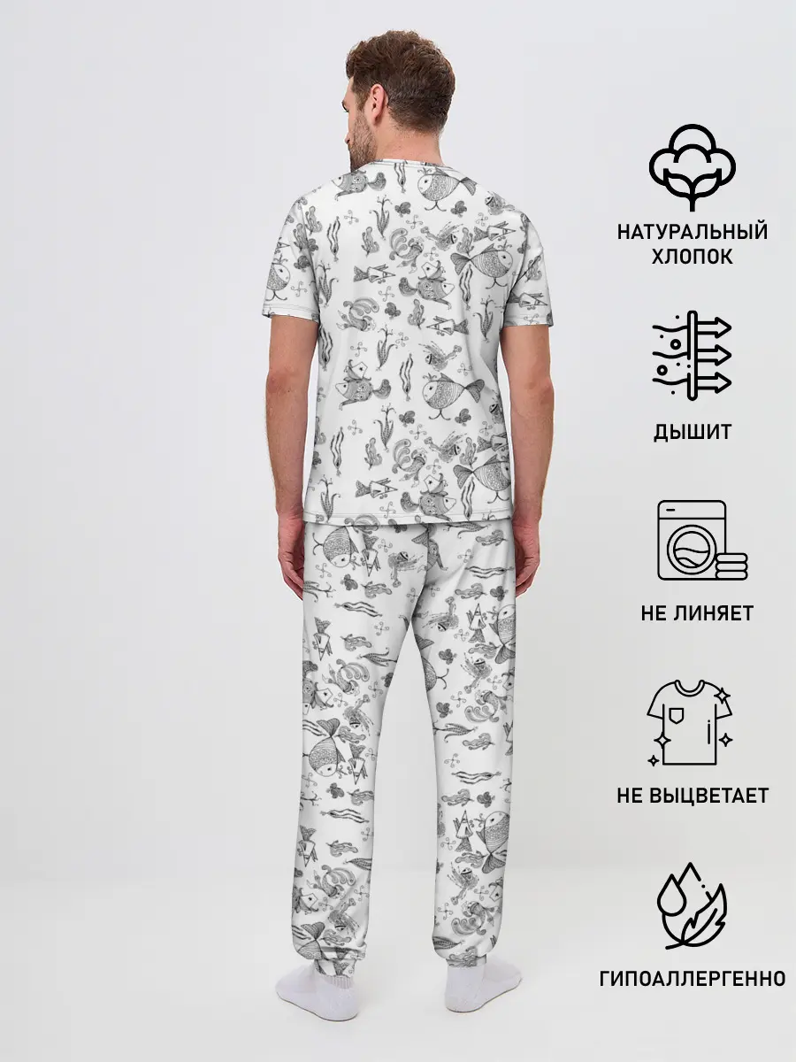 Мужская пижама с брюками / Рисованные сказочные рыбки