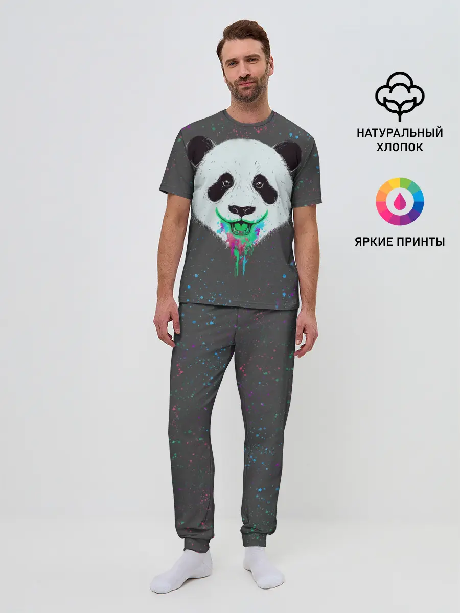 Мужская пижама с брюками / Панда Краски Брызги