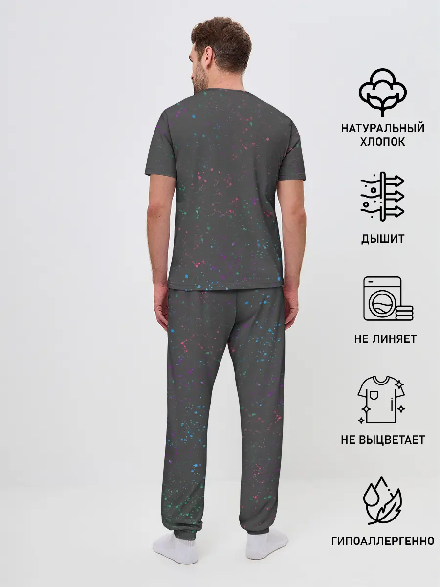 Мужская пижама с брюками / Панда Краски Брызги