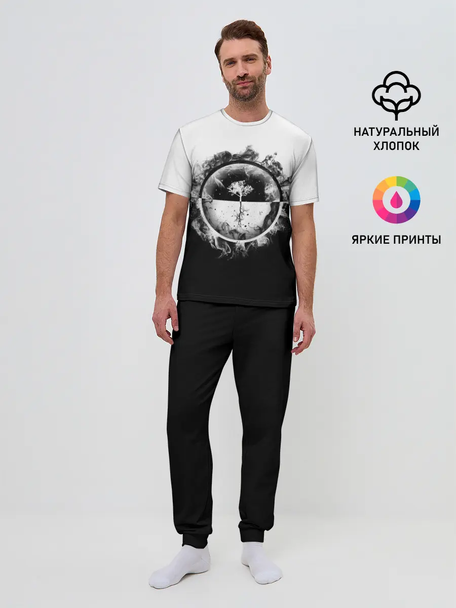 Мужская пижама с брюками / Black and White