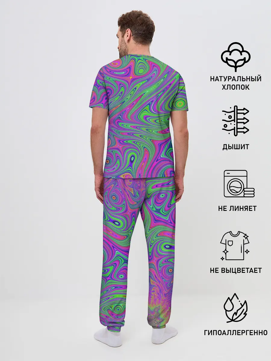 Мужская пижама с брюками / Неоновый абстрактный узор