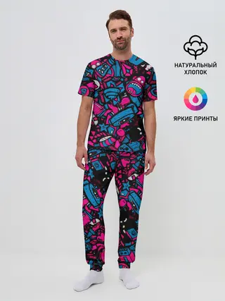 Мужская пижама с брюками / Мультяшные кислотные картинки