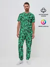 Мужская пижама с брюками / Зеленый абстрактный узор