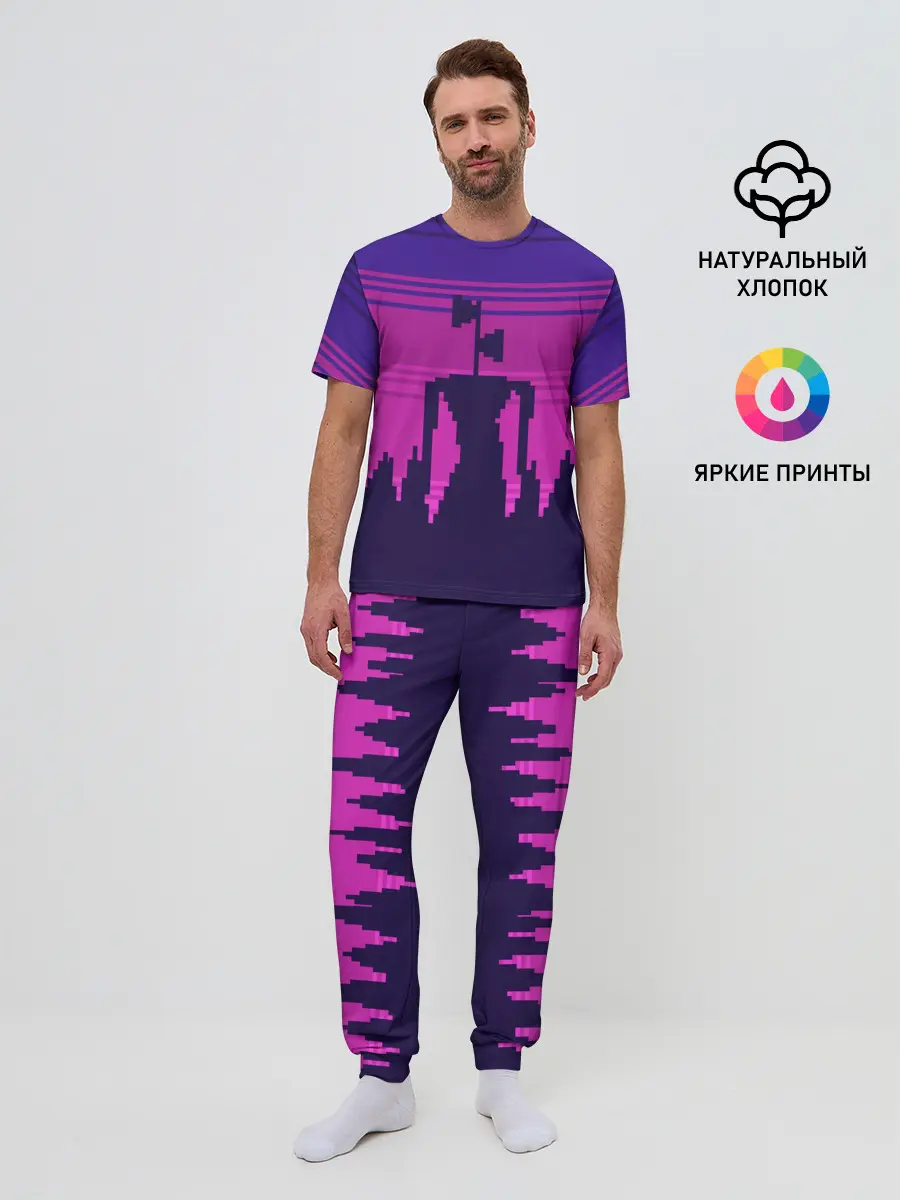 Мужская пижама с брюками / Сиреноголовый Пиксельный Город