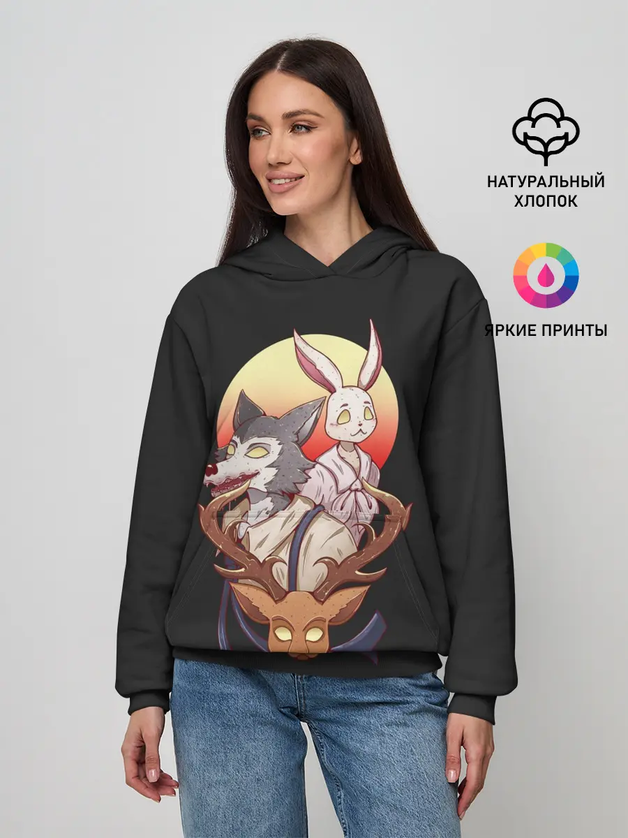 Женское худи / Олень, волк и заяц