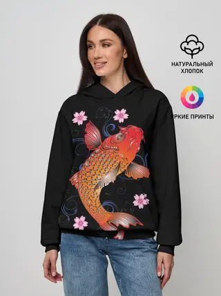 Женское худи / Карп Кои с Цветами