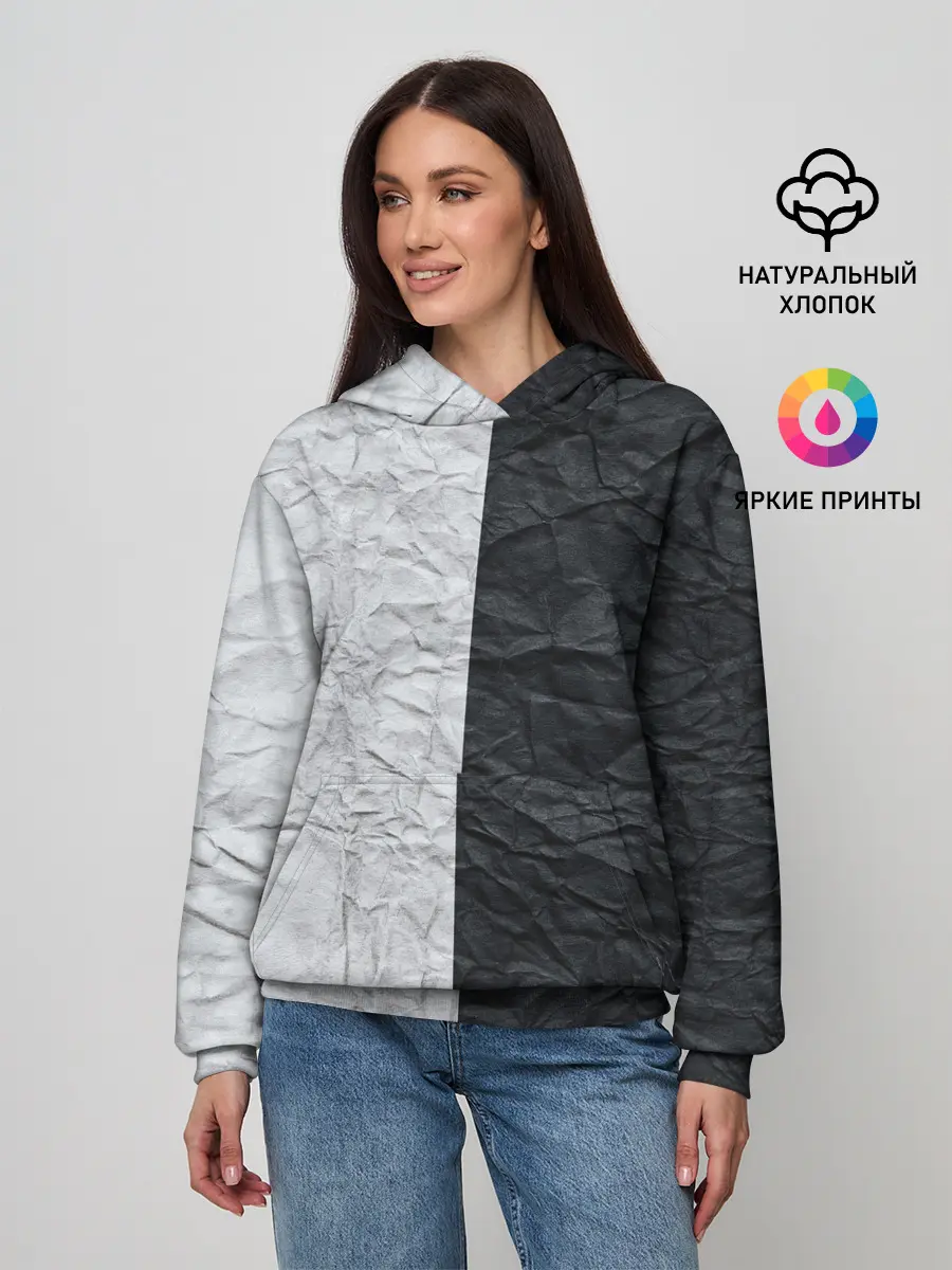 Женское худи / Мятая Черно-Белая Бумага