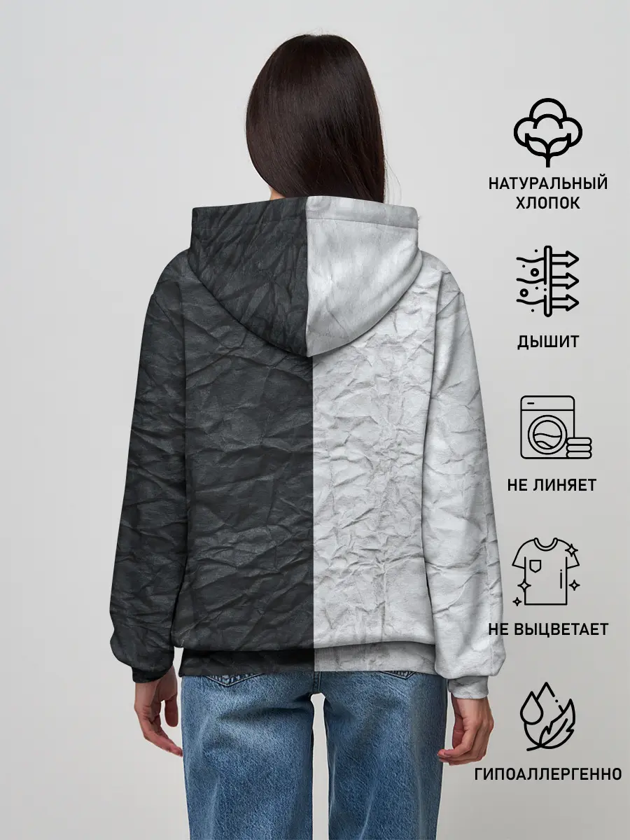 Женское худи / Мятая Черно-Белая Бумага