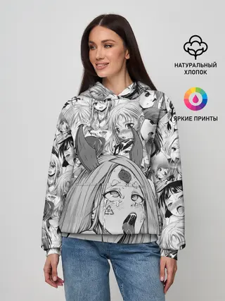 Женское худи / KAGUYA AHEGAO чернобелое / КАГУЯ АХЕГАО