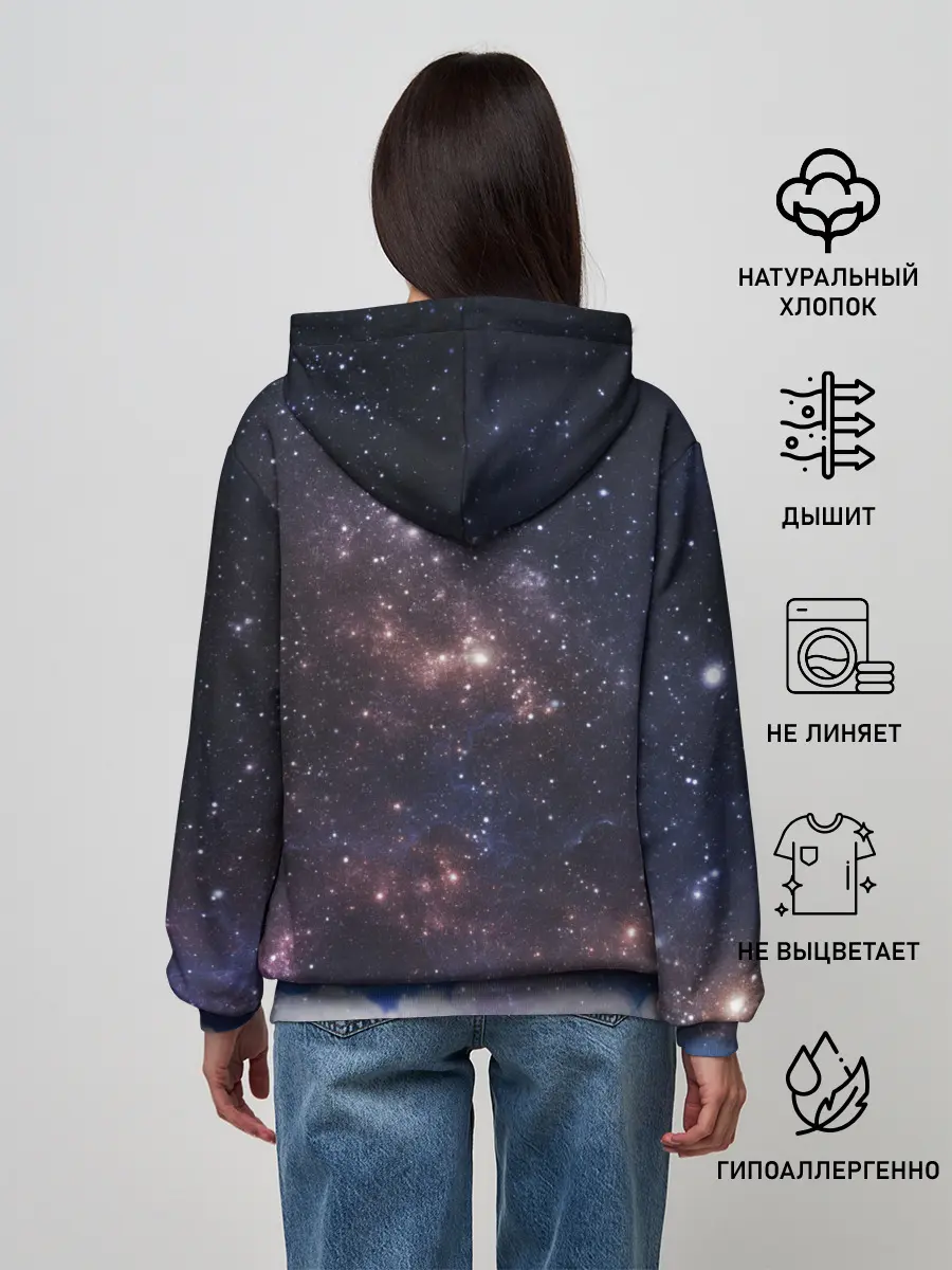 Женское худи / Мопс на курице в космосе