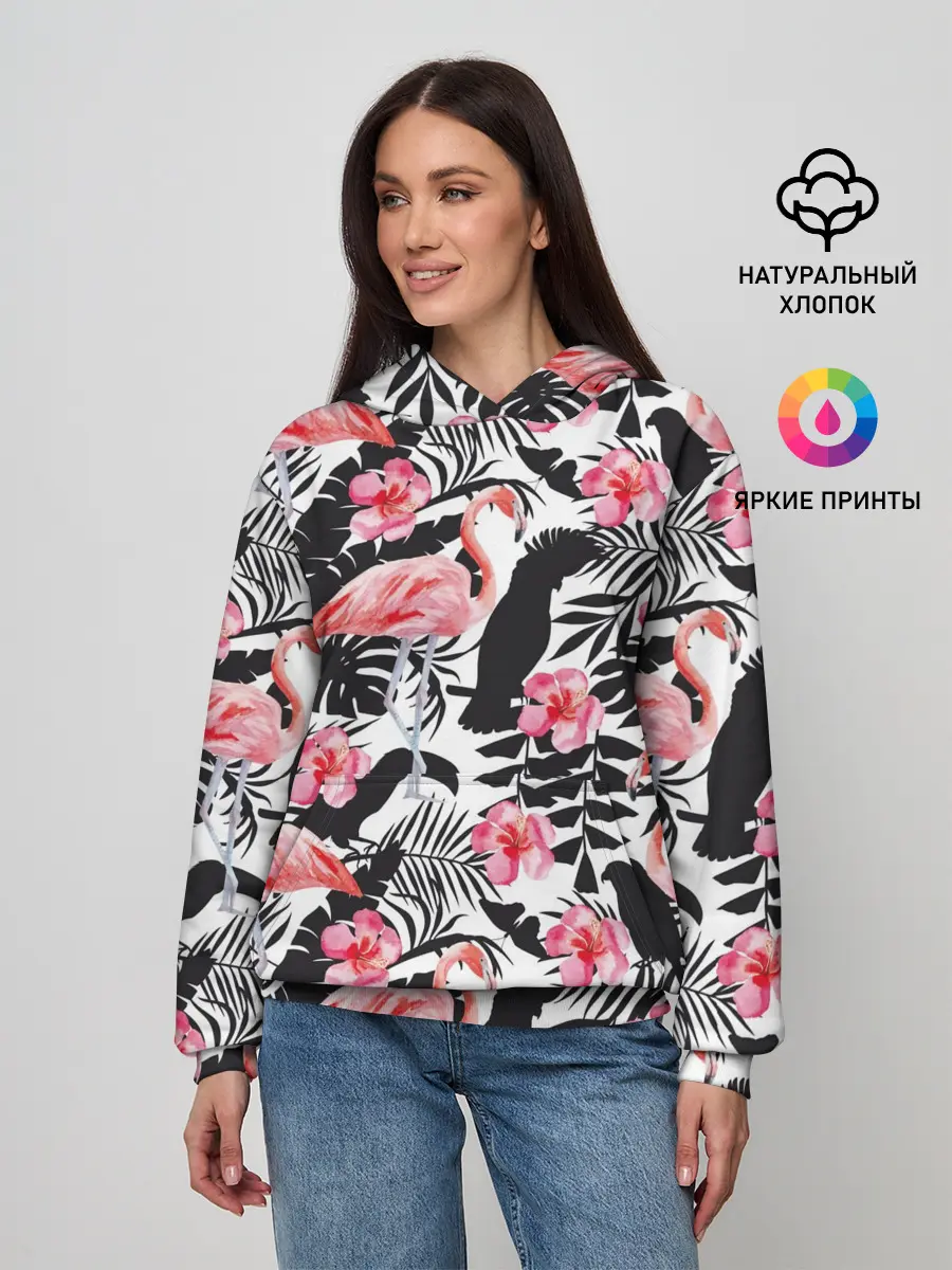 Женское худи / фламинго и попугаи