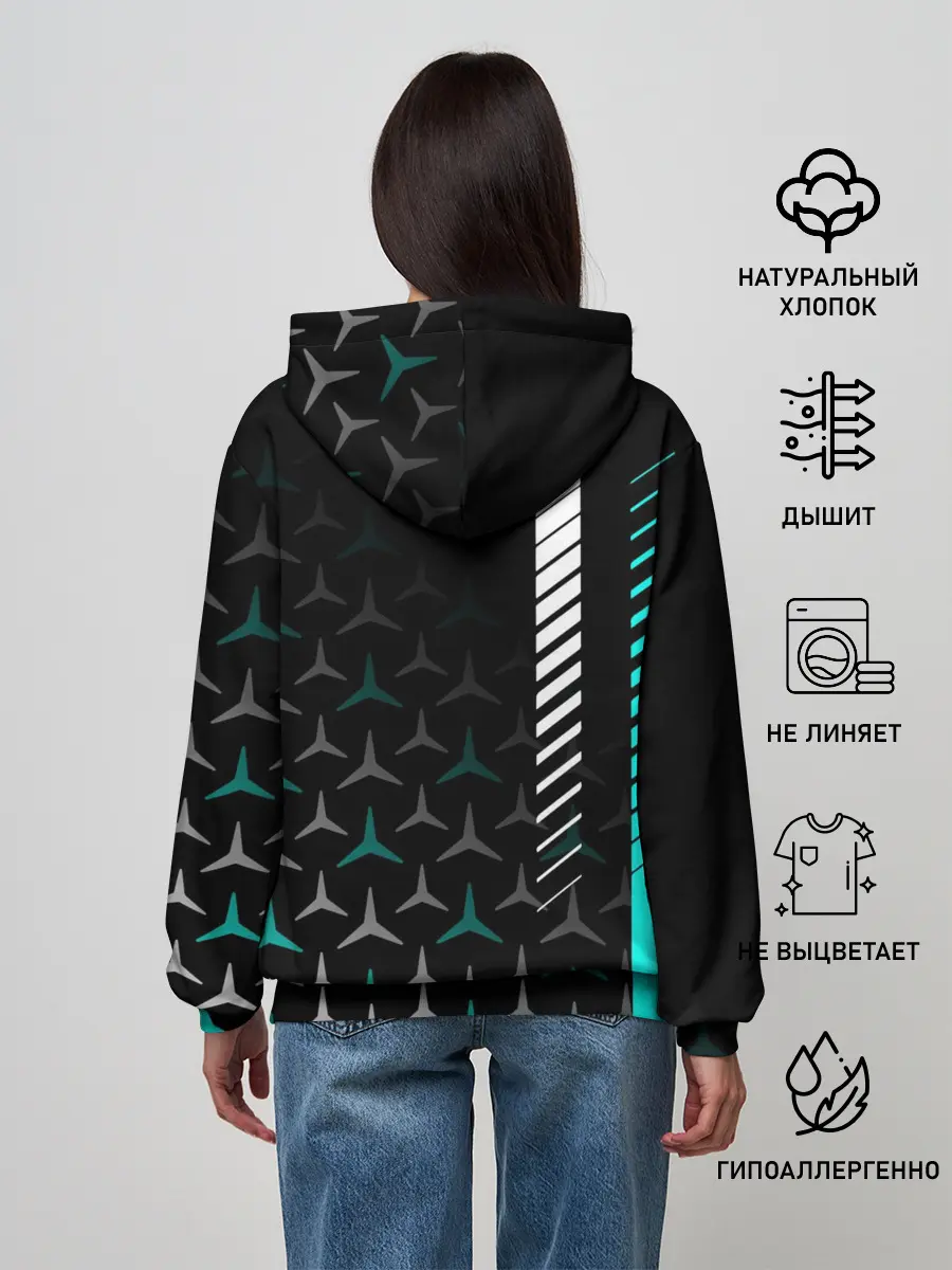 Женское худи / МЕРСЕДЕС / AQUA BLACK GRADIENT