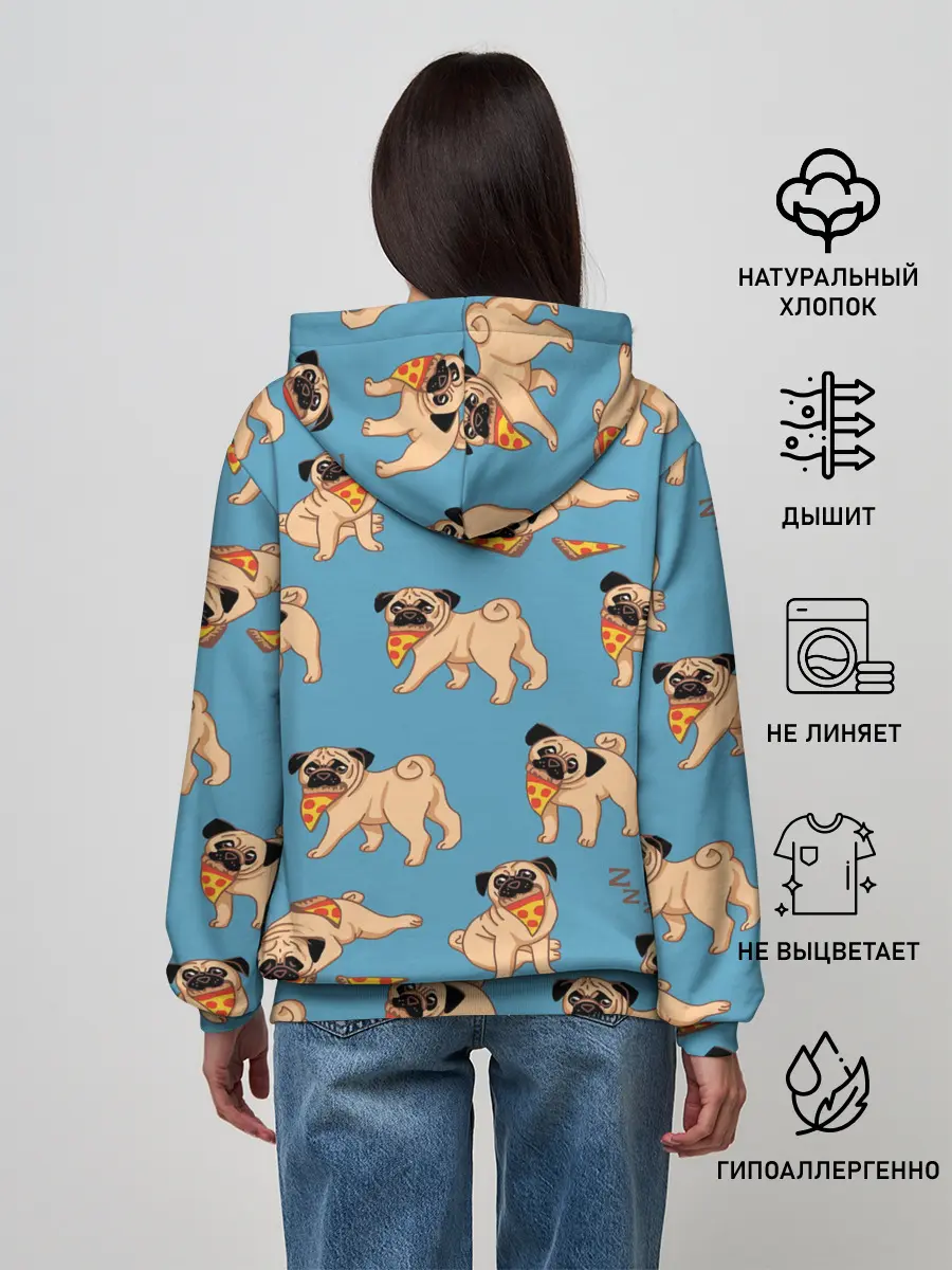 Женское худи / Мопсы с пиццей