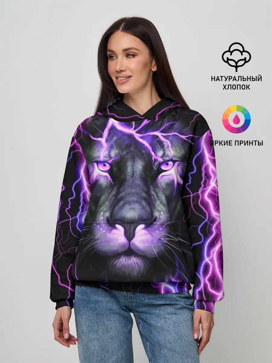 Женское худи / НЕОНОВЫЙ ЛЕВ / NEON LION