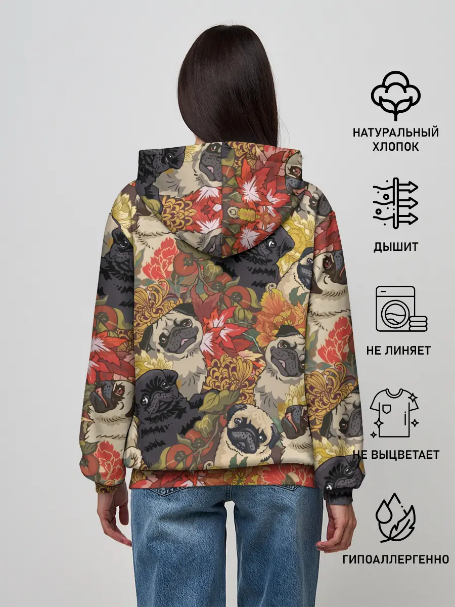 Женское худи / Мопсики | Цветочки