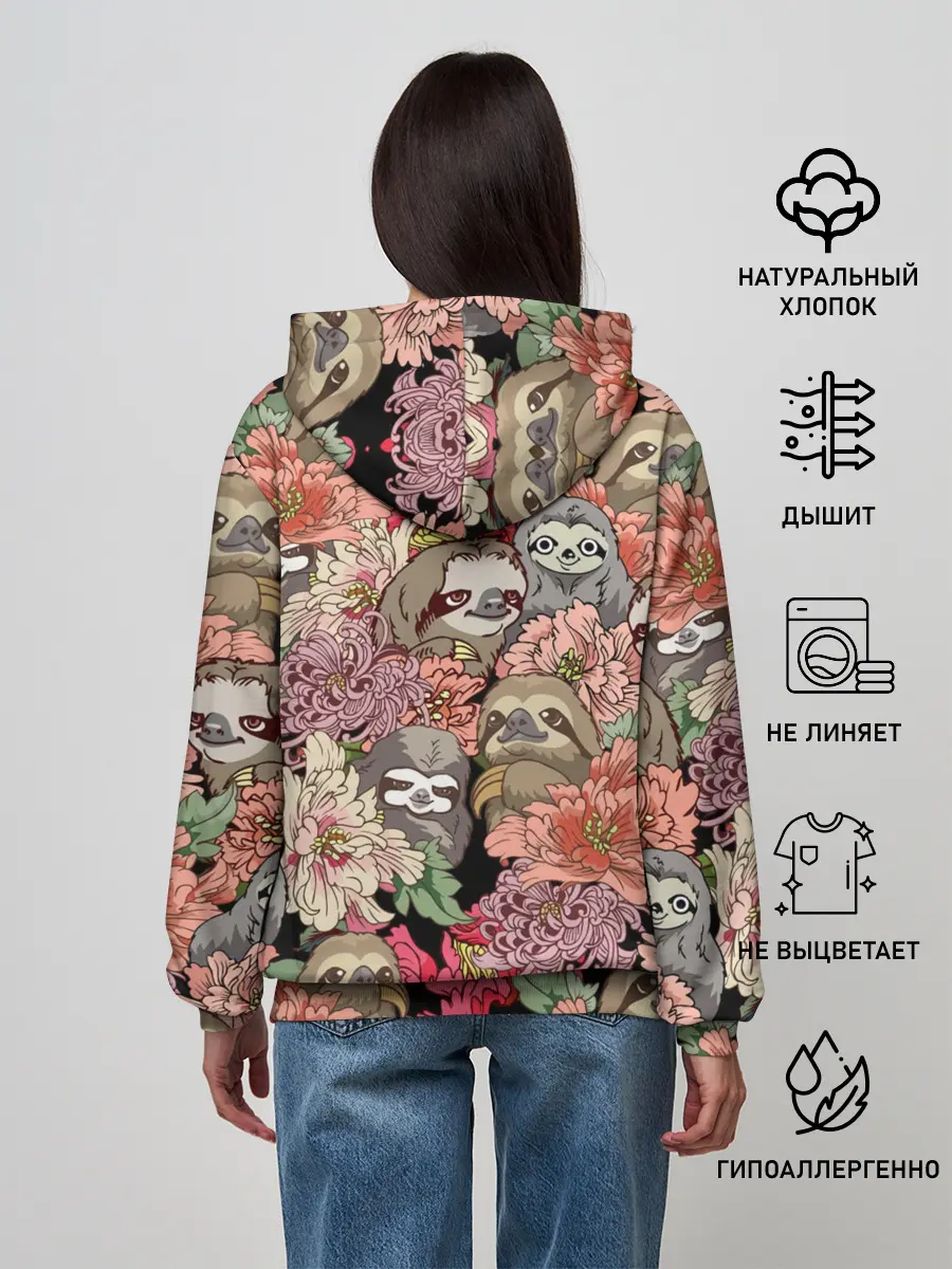 Женское худи / Ленивец & Цветочки