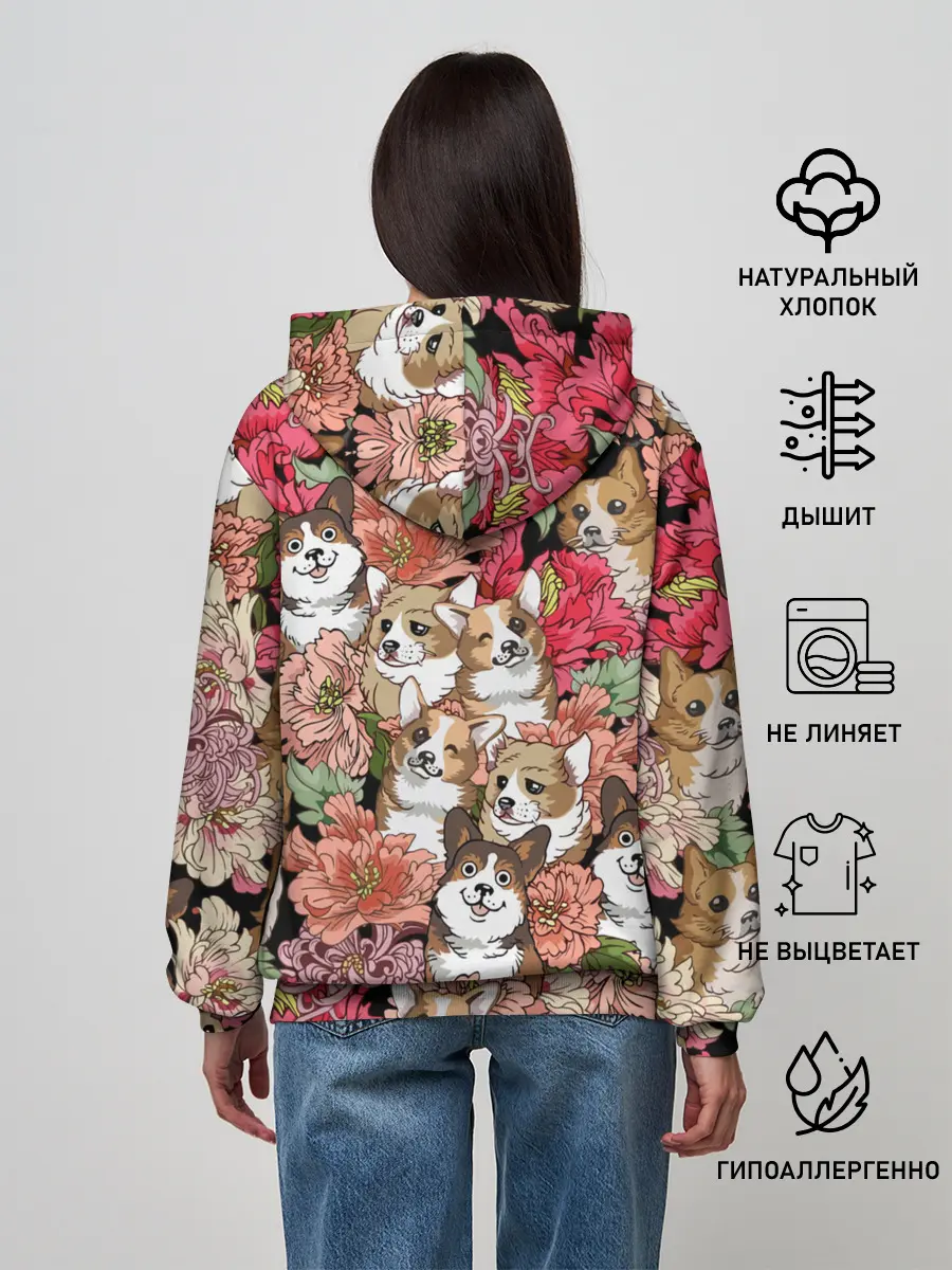 Женское худи / Корги & Цветы