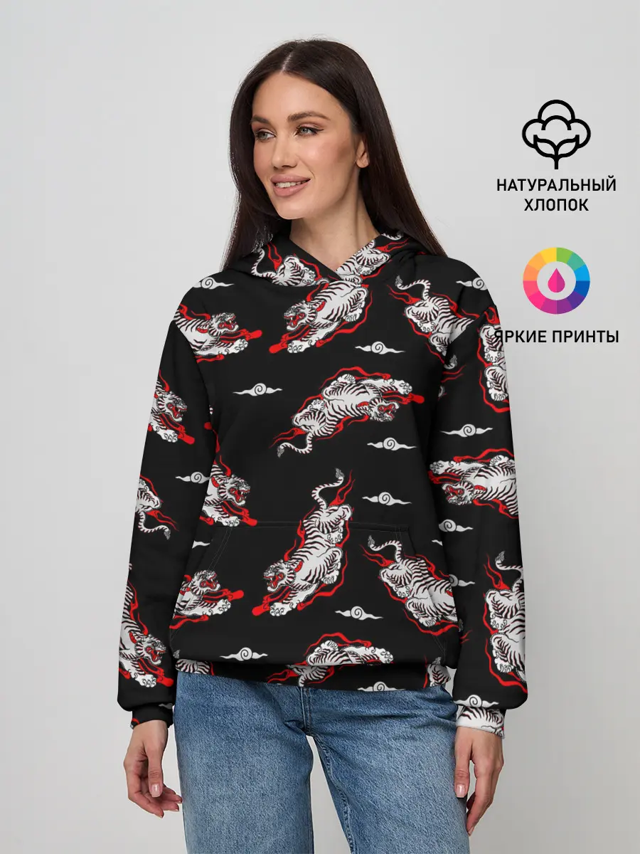 Женское худи / Японский стиль - тигры