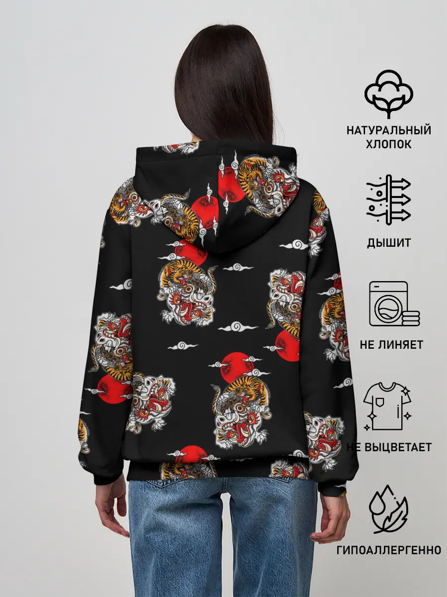 Женское худи / Японский стиль - тигры