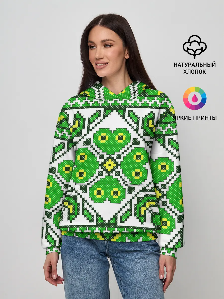 Женское худи / Славянский Узор Зеленый