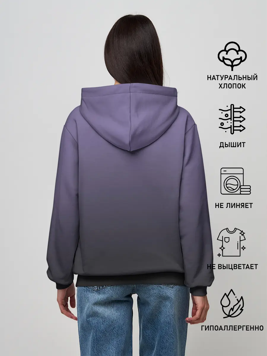 Женское худи / черный кот на фиолетовом