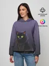 Женское худи / черный кот на фиолетовом