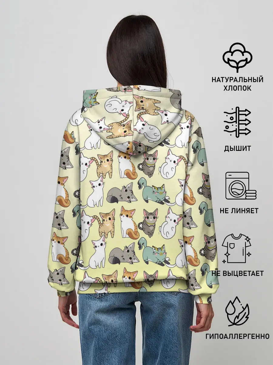 Женское худи / мультяшные котики на желтом мя
