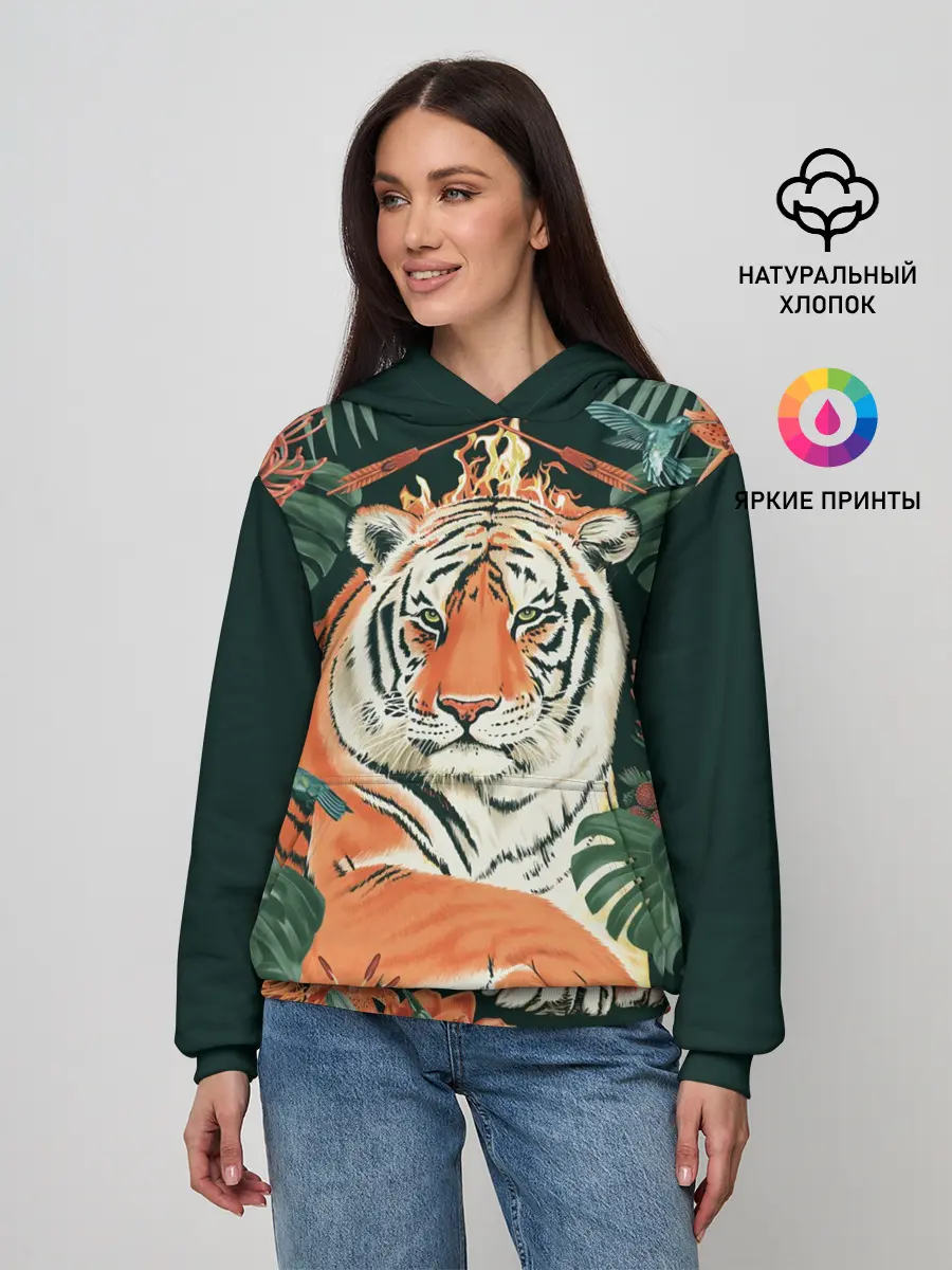 Женское худи / Огненный Тигр в Цветах
