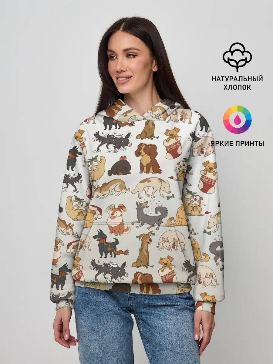 Женское худи / узор песики собачки гав