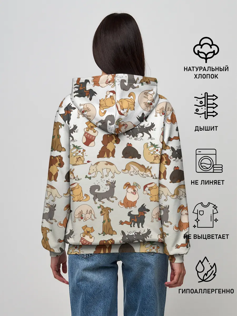 Женское худи / узор песики собачки гав