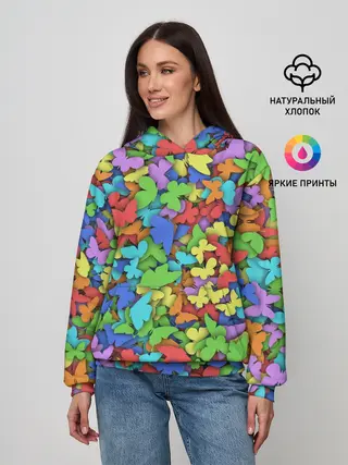 Женское худи / Разноцветные бабочки