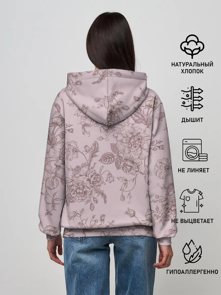 Женское худи / розы с пионами