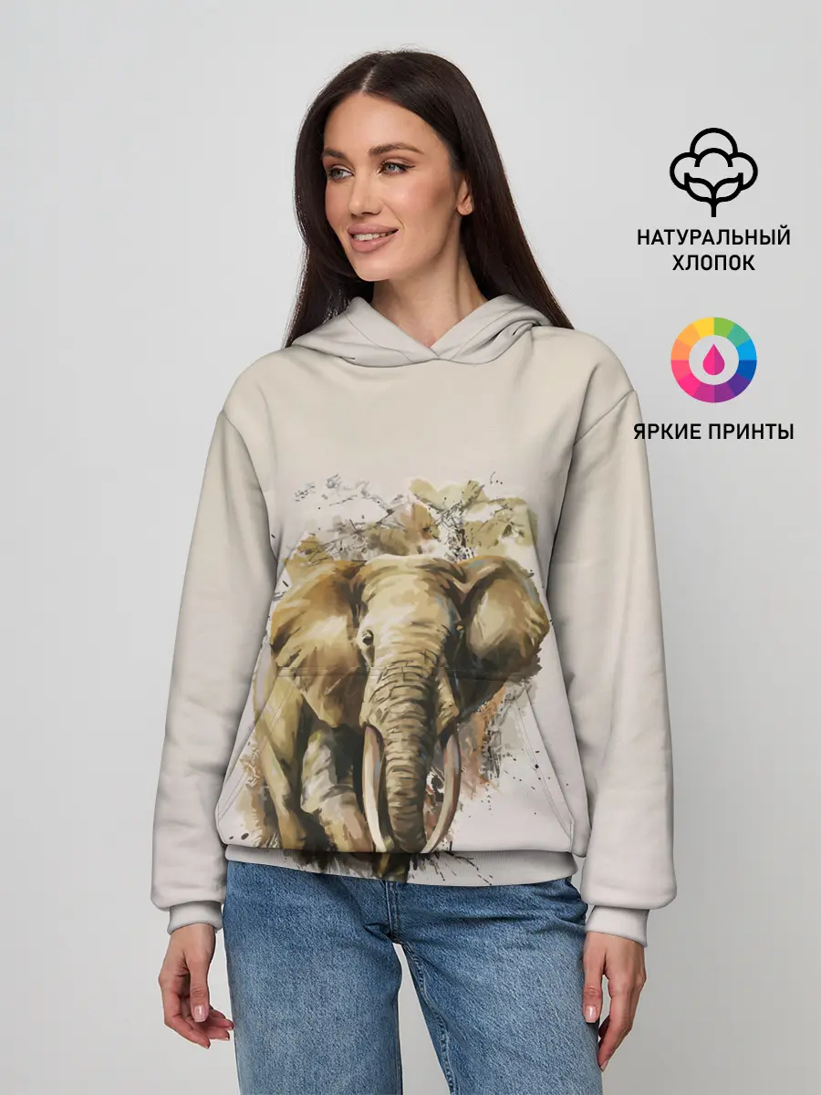 Женское худи / акварельный слон брызги