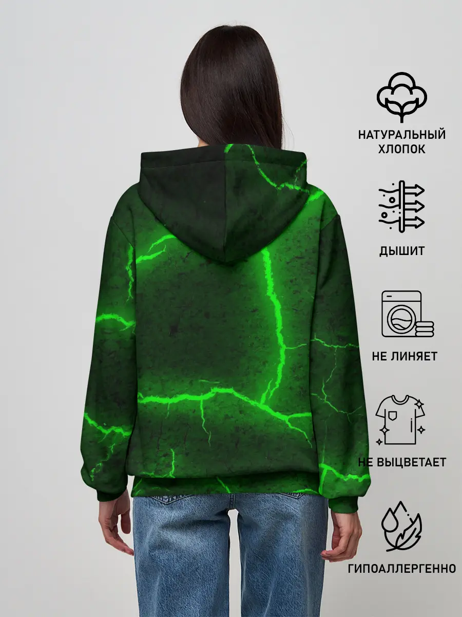 Женское худи / К - 13 зелёная трещина 3D