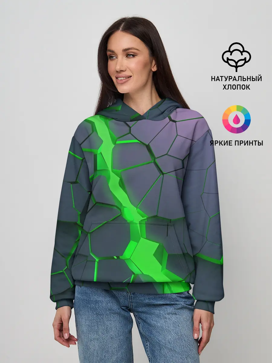 Женское худи / ЗЕЛЕНЫЙ РАЗЛОМ | 3Д РАЗЛОМ