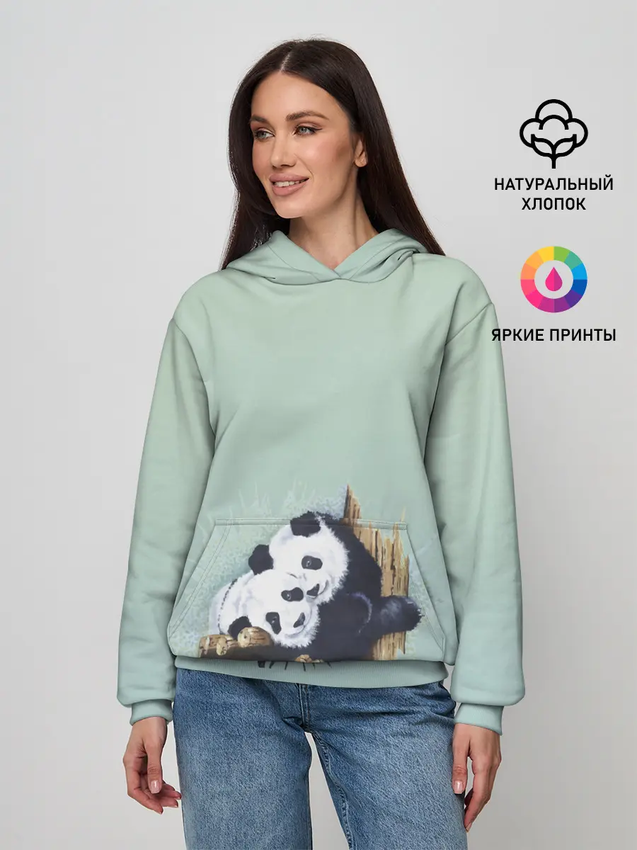 Женское худи / акварельные панды