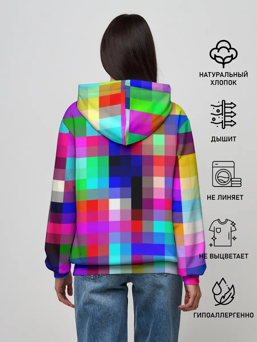 Женское худи / РАЗНОЦВЕТНЫЕ ПИКСЕЛИ / КУБЫ