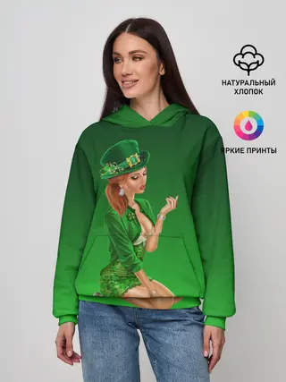 Женское худи / девушка лепрекон в зеленом