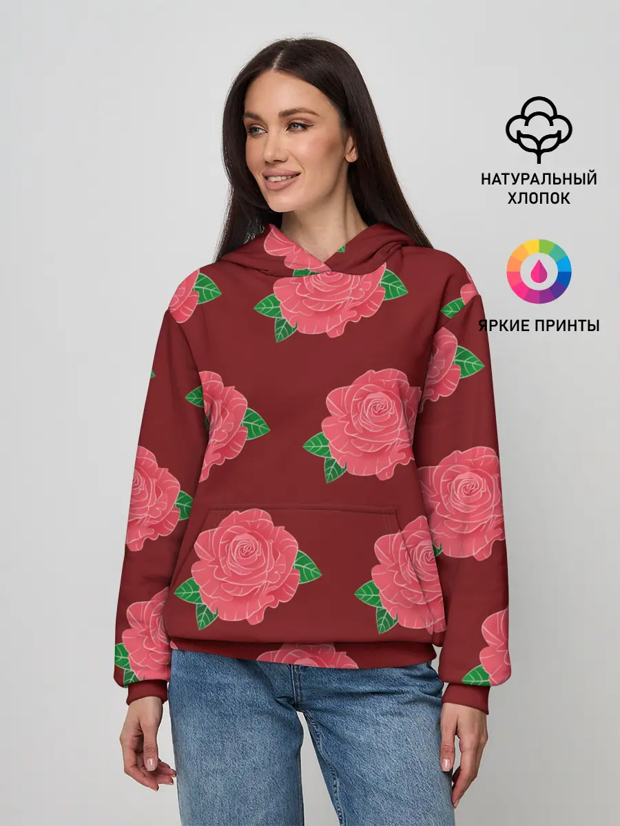 Женское худи / Розы на красном